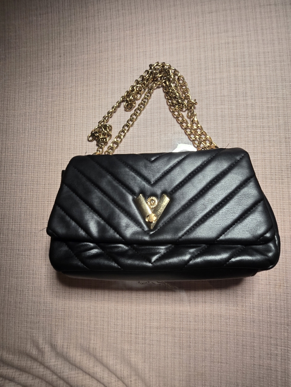 Valentino Orlandi Black Quilted Shoulder Bag with Gold Chain